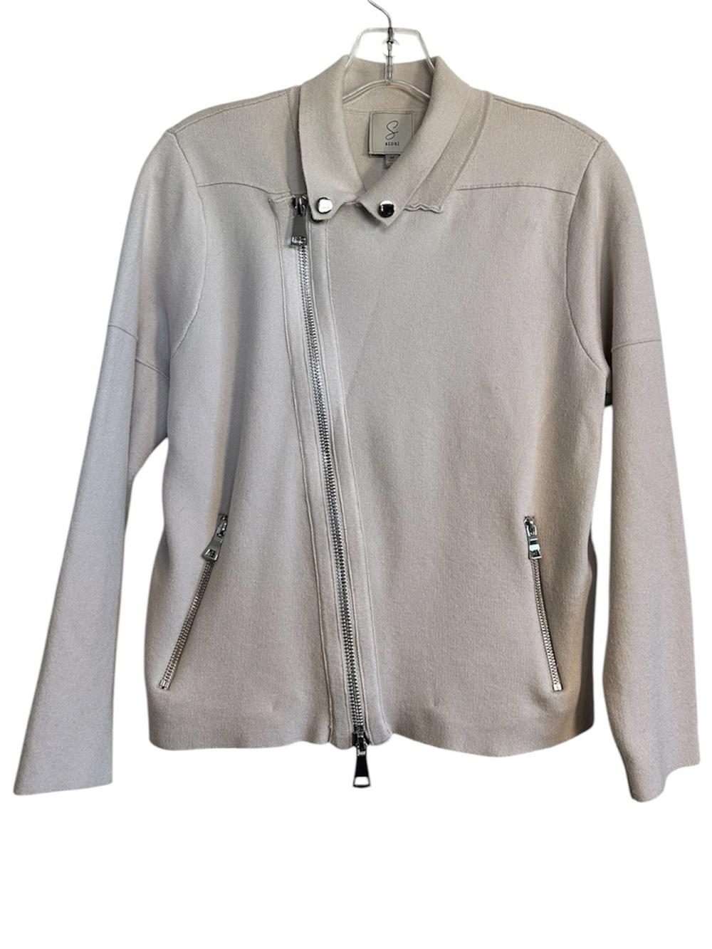 Sioni Oatmeal Moto-Style Zip Sweater Jacket